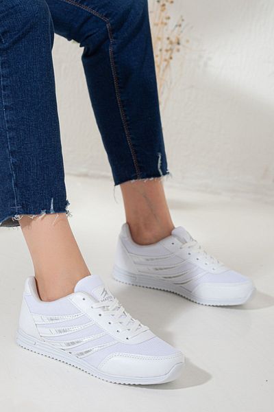 BOUIS Pantofi de damă, alb, zilnic, cu șireturi, talpa confortabilă, stil durabil, pantofi sport pentru mers