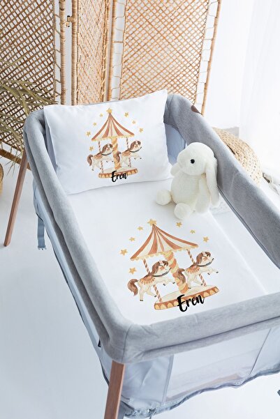 Lilabio %100 Pamuk Saten İsme Özel İsimli 70x120 Park Yatak Nevresim Seti Atl...