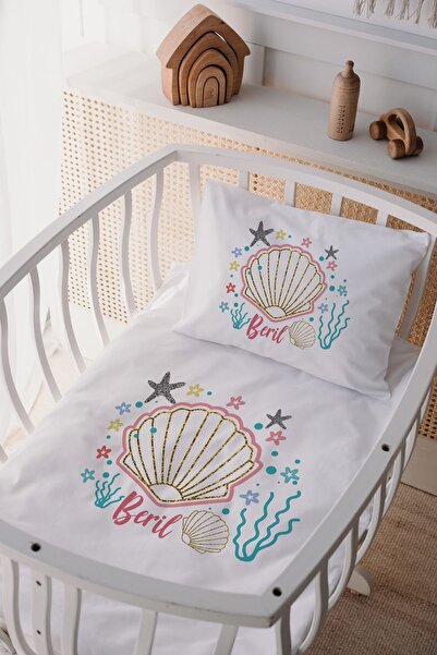 Lilabio %100 Pamuk Saten Isme Özel Isimli Anne Yanı Beşik Nevresim Takımı Den...