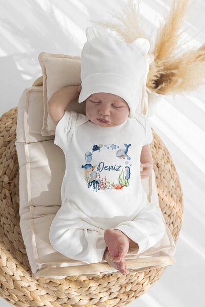 Lilabio %100 Organik Isme Özel Isimli 10lu Hastane Çıkışı Deniz Canlıları