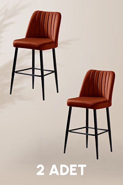 MYMASSA Ada Bar Sandalye - Babyface Turuncu - Metal Siyah Ayak ( 2 Adet )