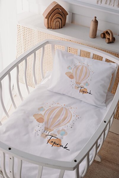 Lilabio %100 Pamuk Saten Isme Özel Isimli Anne Yanı Beşik Nevresim Takımı Balon