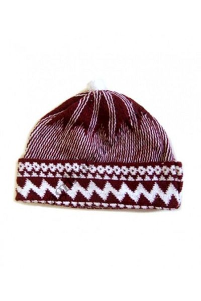 şalvarcı Men's White Two-Color Pilgrim Skull Beanie Claret Red