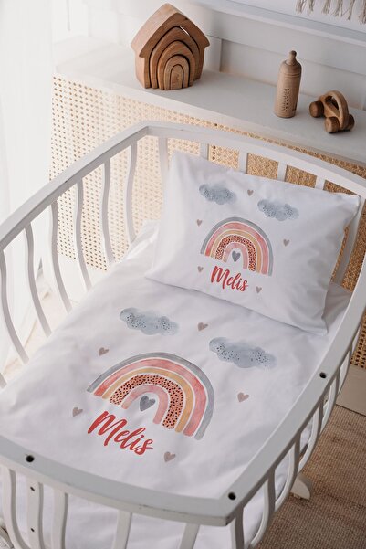 Lilabio %100 Pamuk Saten Isme Özel Isimli Anne Yanı Beşik Nevresim Takımı Gök...