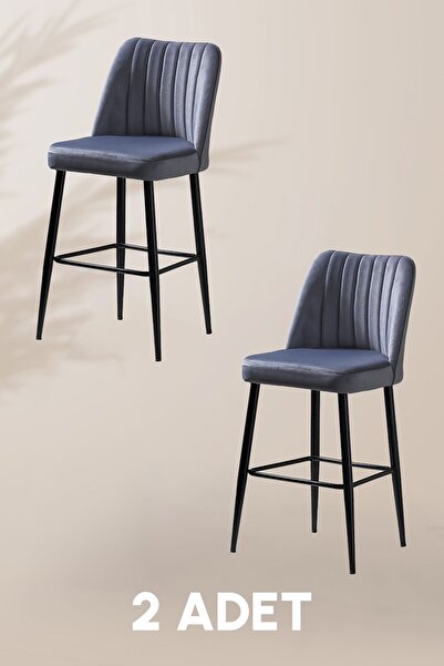 MYMASSA Ada Bar Sandalye - Babyface Gri - Metal Siyah Ayak ( 2 Adet )