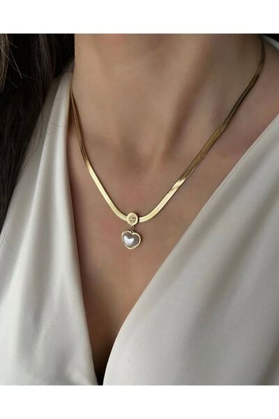 stainles steel Gold renk paslanmaz çelik kalpli kolye