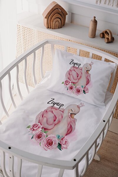 Lilabio %100 Pamuk Saten Isme Özel Isimli Anne Yanı Beşik Nevresim Takımı Pem...