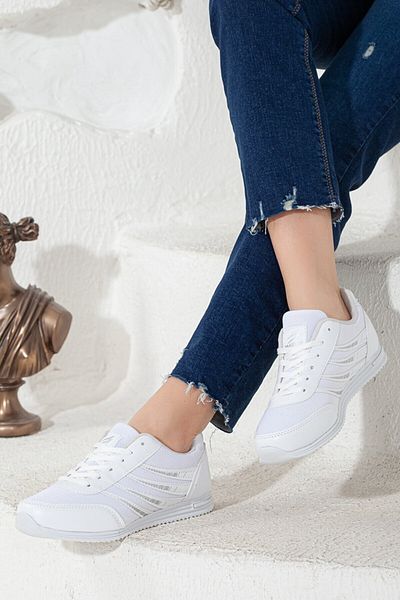 BOUIS Pantofi de damă, alb, zilnic, cu șireturi, talpa confortabilă, stil durabil, pantofi sport pentru mers