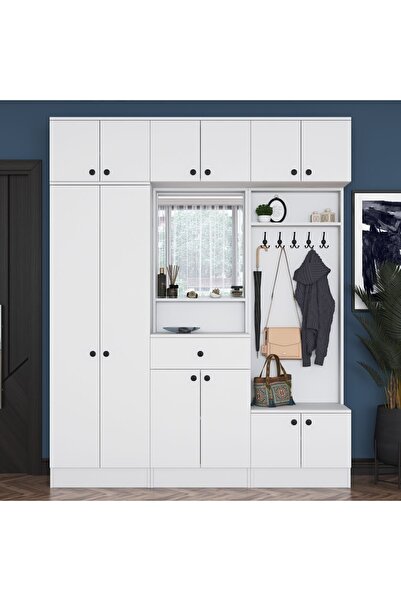 Rani Mobilya Rani Ea108 Portmanto Çekmeceli Aynalı Askılı Vestiyer Beyaz