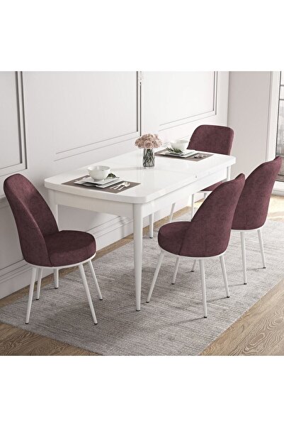 Canisa Concept Kor Serisi 70x114 Açılabilir Mutfak Masası Takımı Beyaz Masa 4...