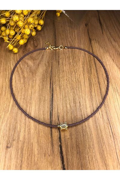 Stoneday Turtle Pronged Purple Afghan Bead Necklace