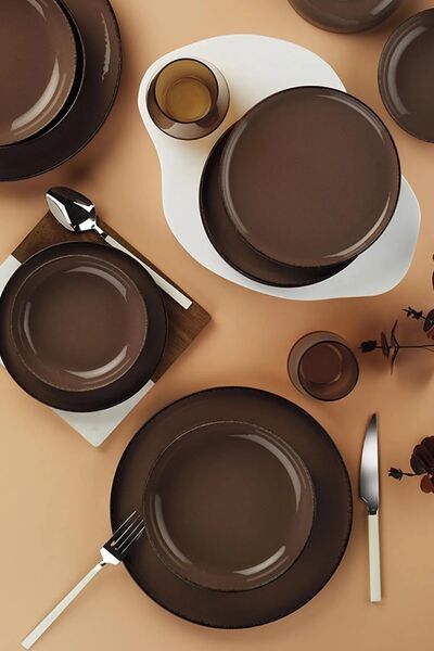 Kütahya Porselen Moderna 18 Parça 6 Kişilik Yemek Takımı Kahve