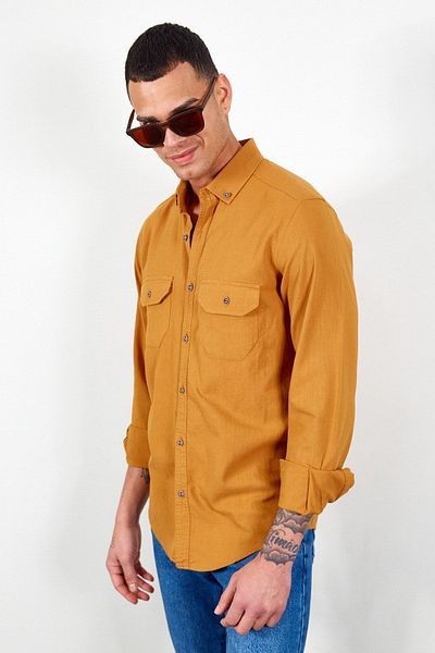 Manche Mustard Double Pocket Covered Shirt