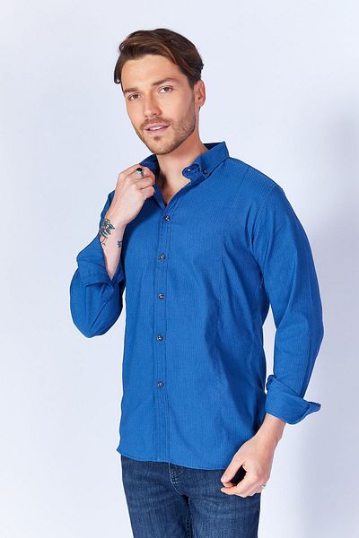 Manche Flexible Lycra - Long Sleeve Shirt with Dart| Indigo MES133008-01