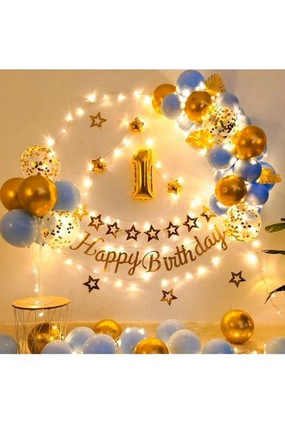 SYC GROSS 1 Year Old Birthday Set Blue Gold Concept Fairy Led 1*2*3*4*5*6*7*8*9 Years Can Choose
