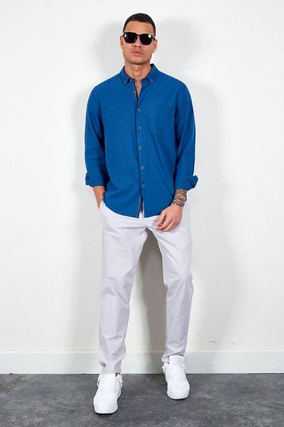 Manche Indigo Single Pocket Linen Shirt
