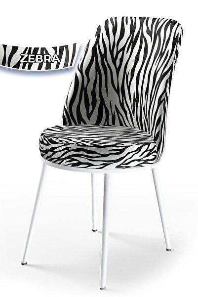 Canisa Kor Serisi, Beyaz Açılabilir 70x114 Yemek Masa Takımı 6 Zebra Desen Sandalye