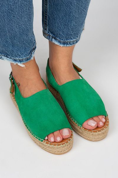 Manijero Juana Women's Genuine Leather Open Front Green Sandals