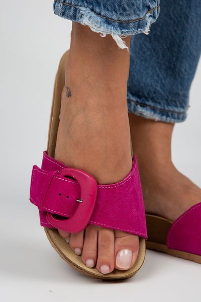 Manijero Alandra Women's Genuine Leather Single Strap Fuchsia Slippers