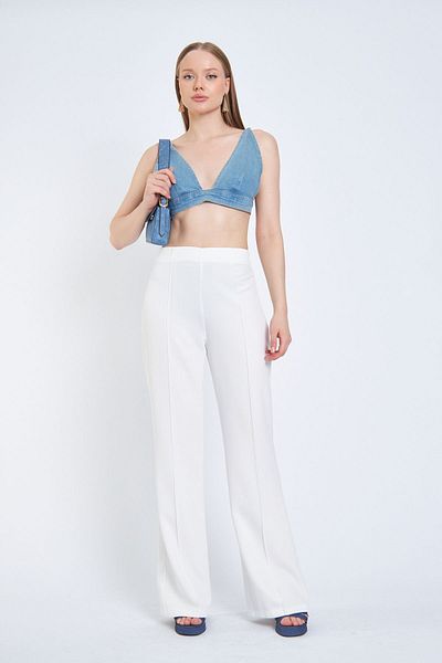 SIMO CLUB High Waist and Front Grass Women's Trousers - Loose Fabric with Side Zipper