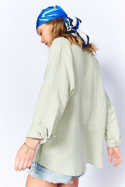 Manche Muslin Long Washed Oversize Comfortable Fit Piece Women's Solid Basic Shirt |   Cagla Mks 166905 -01