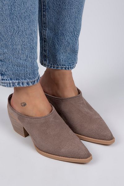 Manijero Stella Women's Genuine Leather Western Mink - Suede Slippers