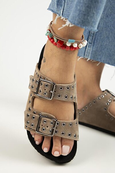 Manijero Sasha Mink Trock Leather Women's Slippers - Double Buckle