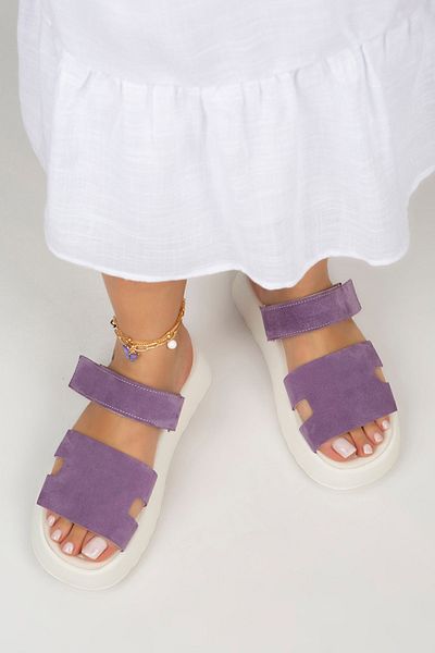 Manijero Papuci de damă Seina din piele naturală cu velcro Papuci liliac