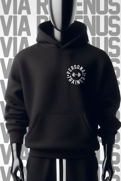 Vordevia Personal Trainer 3 Thread Wide Fit - Hanorac negru cu glugă imprimat față și spate