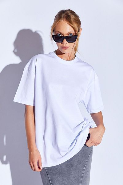 Manche White Oversize Cotton Unisex T-shirt with Injection Detail - Thick Soft Texture, Minimal Print | 5397