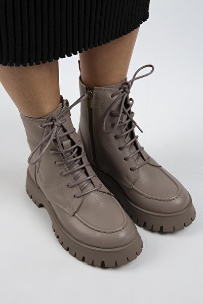 Manijero Jemima Kadın Hakiki Deri Bağcıklı Fermuarlı Vizon Bot