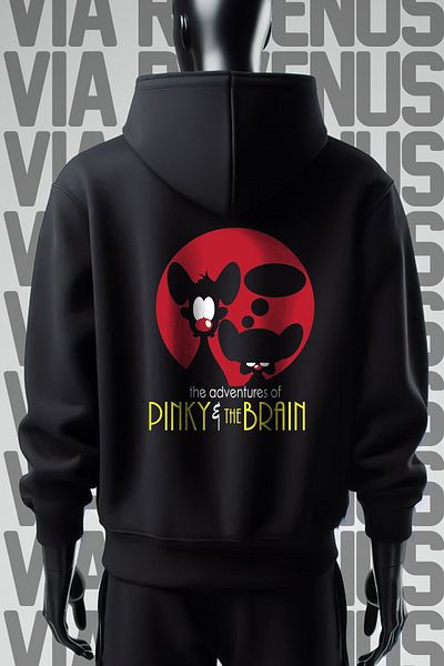 Vordevia Φούτερ Pinky and The Brain 3 Thread Wide Fit - Μπροστινή και πίσω στάμπα μαύρη κουκούλα