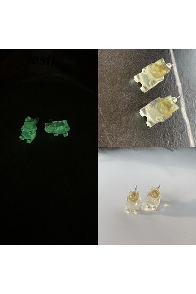 MISS GOLDEN Bright Green Highlighter Neon - Silver Accessory Earrings Epoxy