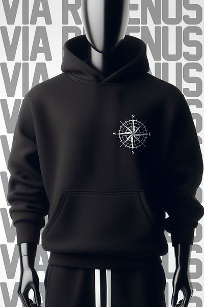 Vordevia Compass 3 Thread Wide Fit - Μπροστινό και πίσω εμπριμέ φούτερ με μαύρη κουκούλα