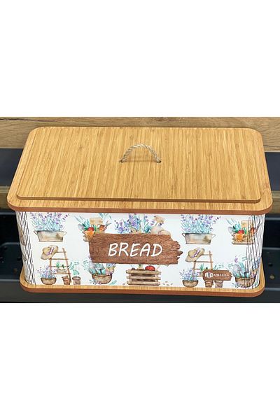 AC AMİSOS Luxury Bread Box - Rectangular Wooden Pattern, Natural Bread Basket