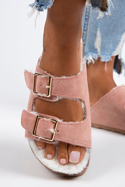 Manijero Γυναικείες γούνινες γούνινες γούνινες παντόφλες από γνήσιο δέρμα διπλής πόρπης