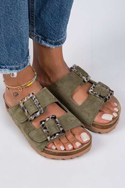 Manijero Γυναικείες παντόφλες Alona από γνήσιο δέρμα με διπλή πόρπη Aqua Green