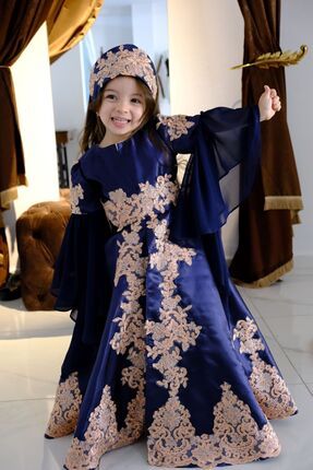 Sh ne dresses K z Cocuk Lacivert Bindall Kaftan Fiyat Yorumlar Trendyol