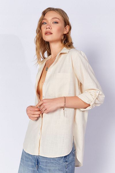 Manche Women's Linen Effect Shirt with Stone Pockets| MKS163420-01
