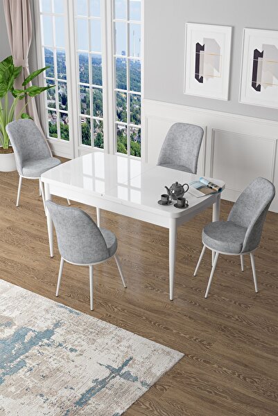 Canisa Concept Kor Serisi 70x114 Açılabilir Mutfak Masası Takımı Beyaz Masa 4...