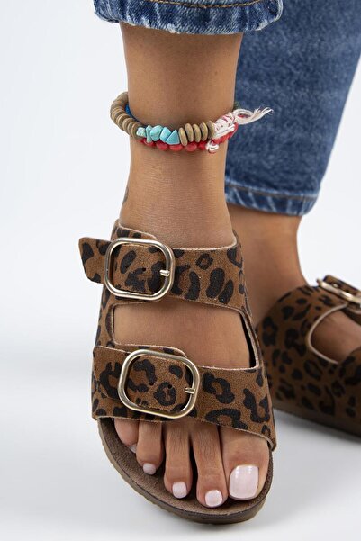 Manijero Jazmin Leopard Printed - Γυναικείες παντόφλες από γνήσιο δέρμα, διπλή πόρπη