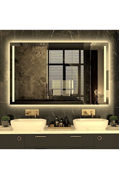 NUUN AYNA Moderno 90x60 Cm Gün Işığı Ledli Kumlamalı Banyo Ofis Kuaför Lavabo Aynası - Trafolu