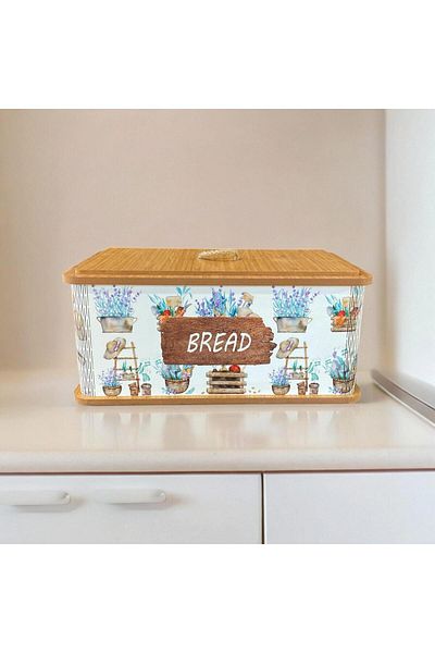 AC AMİSOS Luxury Bread Box - Rectangular Wooden Pattern, Natural Bread Basket
