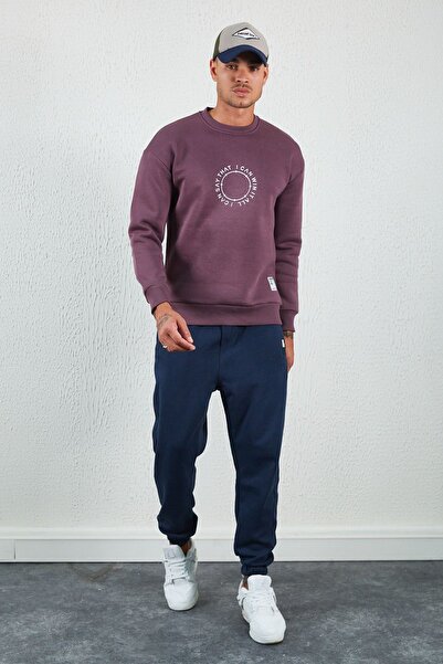 Manche Baskılı Basic Sweat Mürdüm