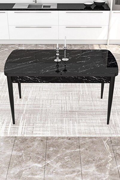 Canisa Kor Serisi, 70x114 Açılabilir Siyah Mermer Desen Yemek Odası Masası