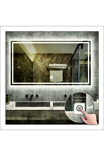 GLOBAL LED MIRROR 60x80 Cm Dokunmatik Tuşlu Beyaz Ledli Kumlamalı Banyo Aynas...