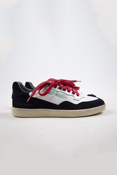Krahe Artemis Men's Sneakers - Genuine Leather, Hand Painted, Laces and Spare Laces, White-navy