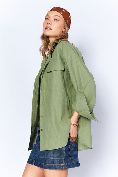 Manche Khaki Double Pocket Lidded Women's Shirt| MKS169410-01