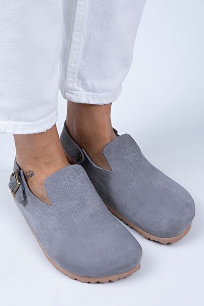 Manijero Holly Women's Genuine Leather Belted Buckle Dark Gray - Oxide Sandals