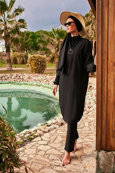 Marina Parachute Fabric Black Full Covered Hijab Swimsuit M2402